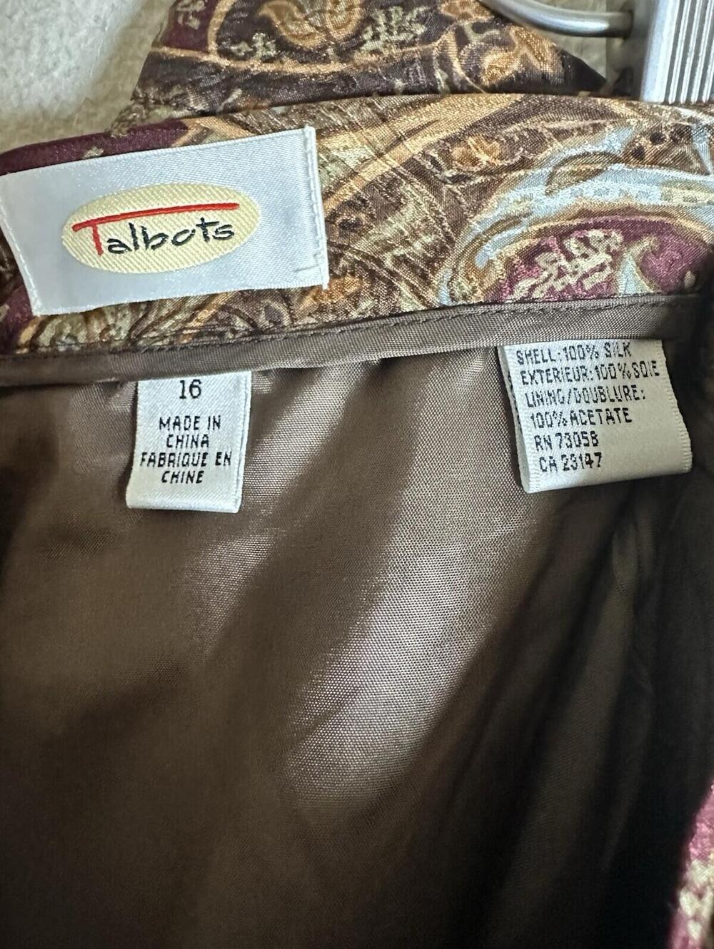 Vintage TALBOTS Paisley Wrap Skirt Silk Brown Maroon Boho Maxi Jacquard Size 16 - Picture 10 of 11